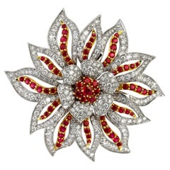 Broche vintage ANGELETTI PRIVATE COLLECTION or avec diamants et rubis