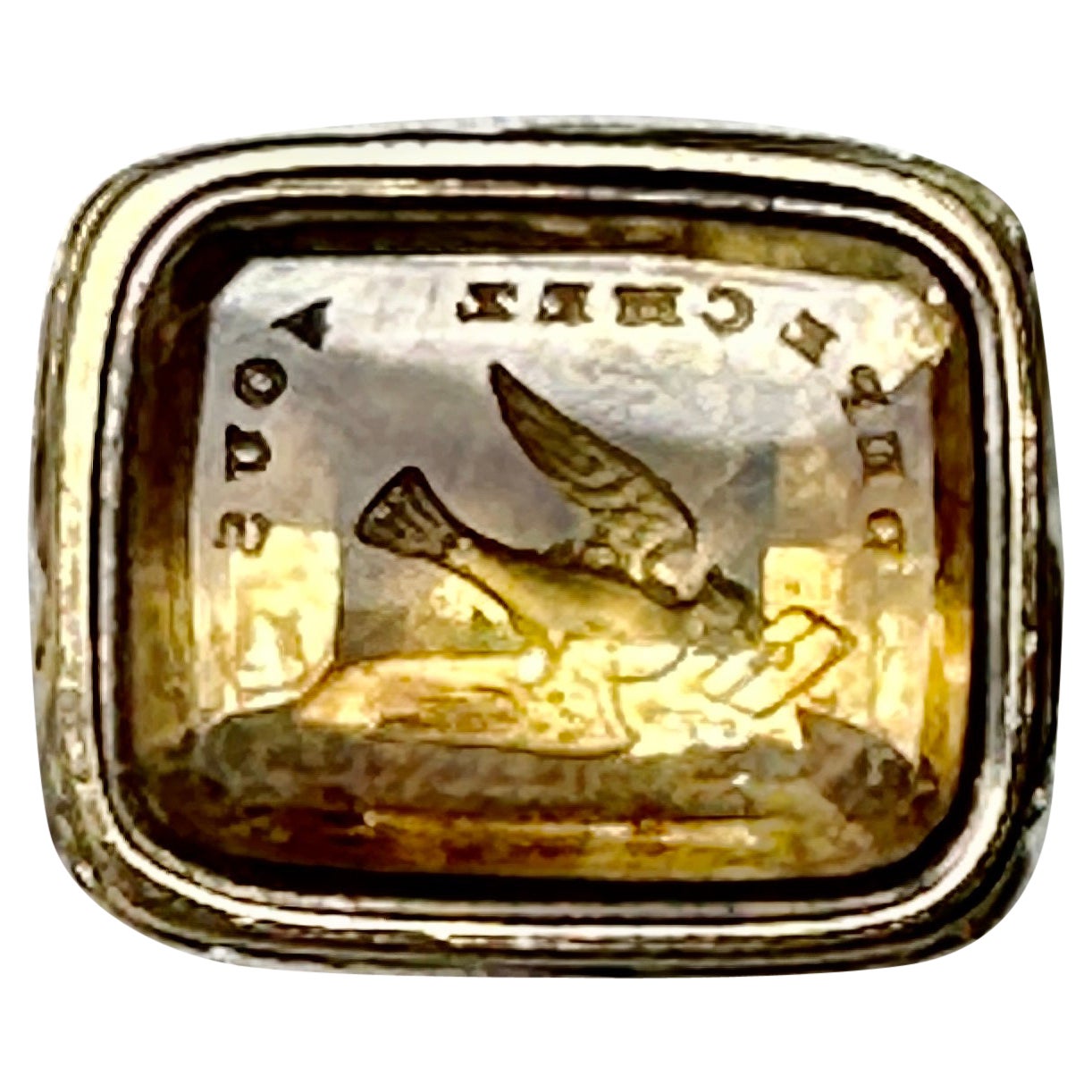 Citrine Bird Carrying Mail Fob Seal Pendant "Depeche Vous" "Hurry Up" Victorian For Sale