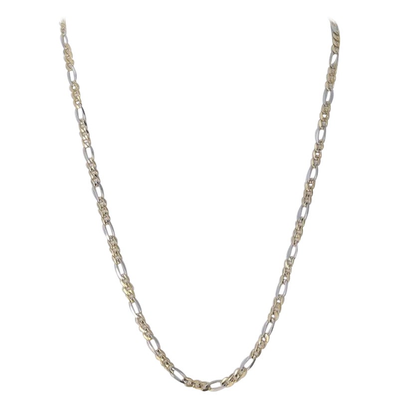 Yellow Gold Diamond Cut Figaro Chain Necklace 18" - 14k Italy For Sale