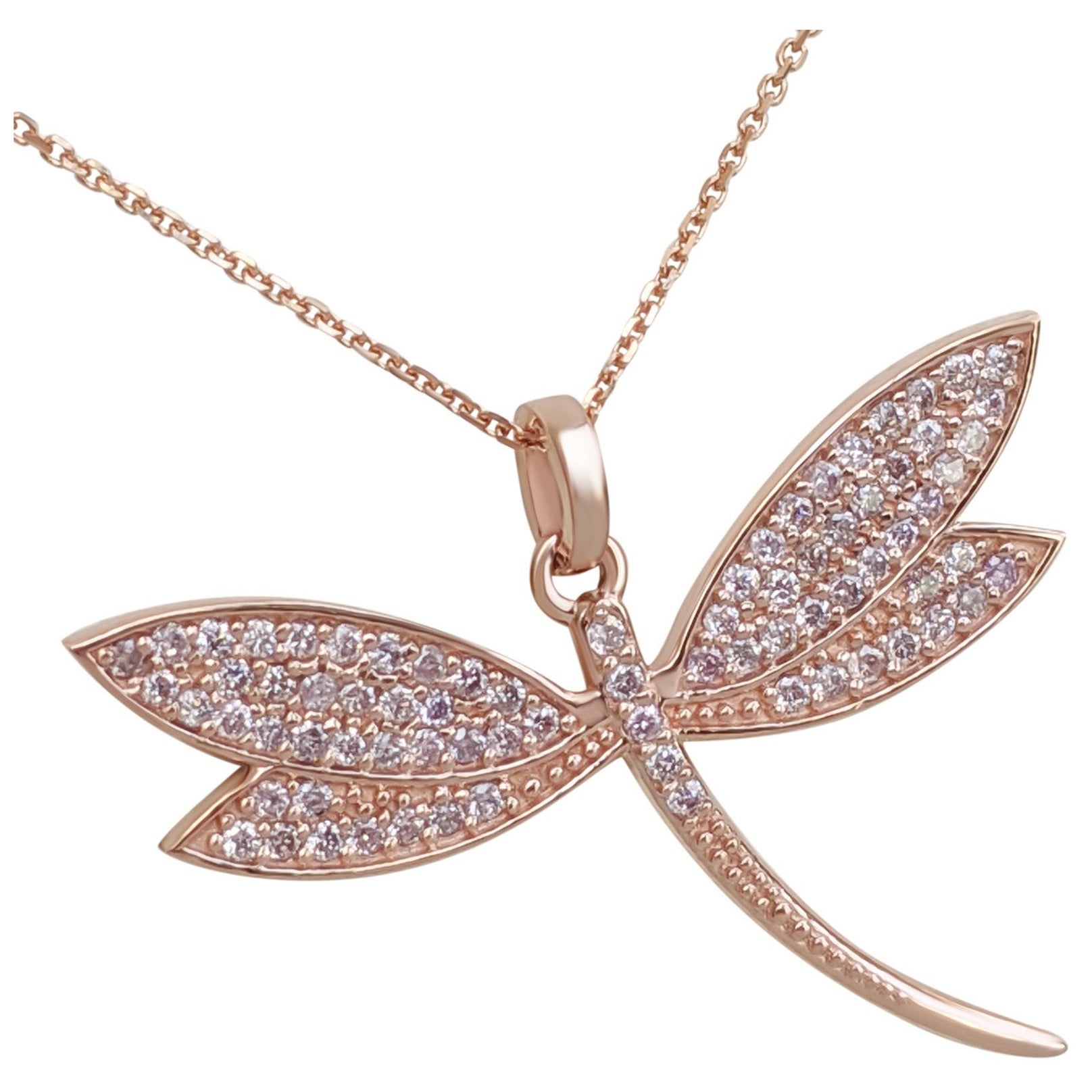 NO RESERVE! 0.40Ct Fancy Pink Diamond Butterfly 14kt Rose gold Pendant Necklace For Sale