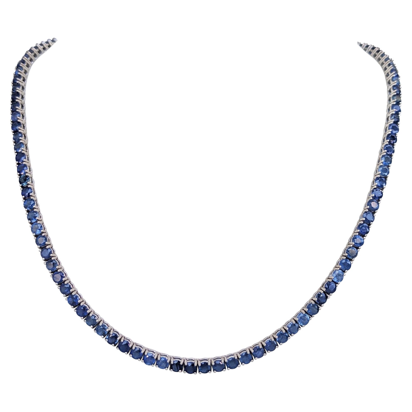 NO RESERVE! 17.92 Carat Sapphire Riviera 14kt White gold - Necklace