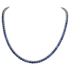 NO RESERVE! 17.92 Carat Sapphire Riviera 14kt White gold - Necklace