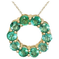 $1 NO RESERVE! 4.57 Carat Emerald Circle - 14kt Yellow gold - Pendant Necklace