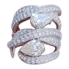 Used 7.40 Carats Pear Round Brilliant Cut Natural Diamonds Big Ring In 14K White Gold