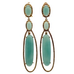 Diamond & Chalcedony 18 Karat Yellow Gold Drop Lever-Back Modern Earrings