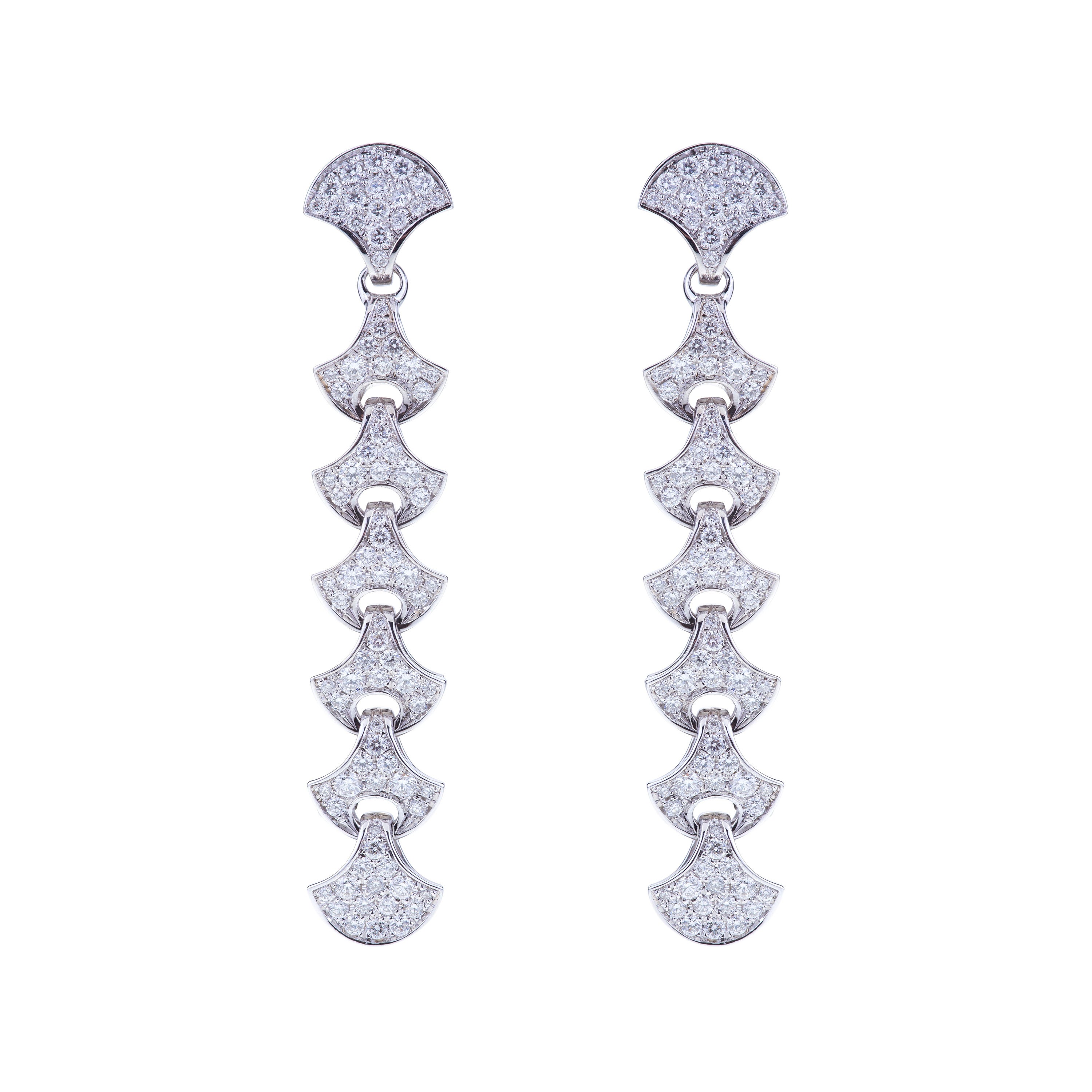 Wave Tennis Earrings by Angeletti White Gold with Fan Shaped Gold and Diamonds For Sale