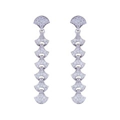 Wave Tennis Earrings by Angeletti White Gold with Fan Shaped Gold and Diamonds