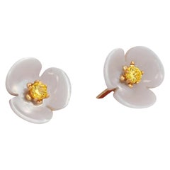 14k gold carved flower earrings studs
