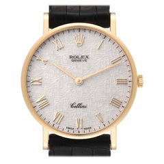 Vintage Rolex Cellini Classic Yellow Gold Anniversary Dial Black Strap Mens Watch 5112
