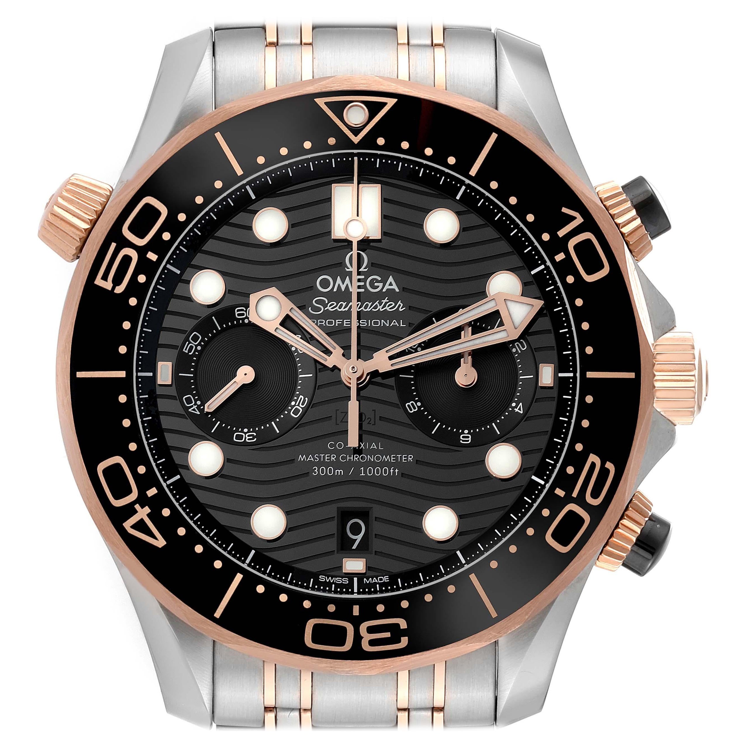 Omega Seamaster Diver Steel Rose Gold Mens Watch 210.20.44.51.01.001 Box Card For Sale