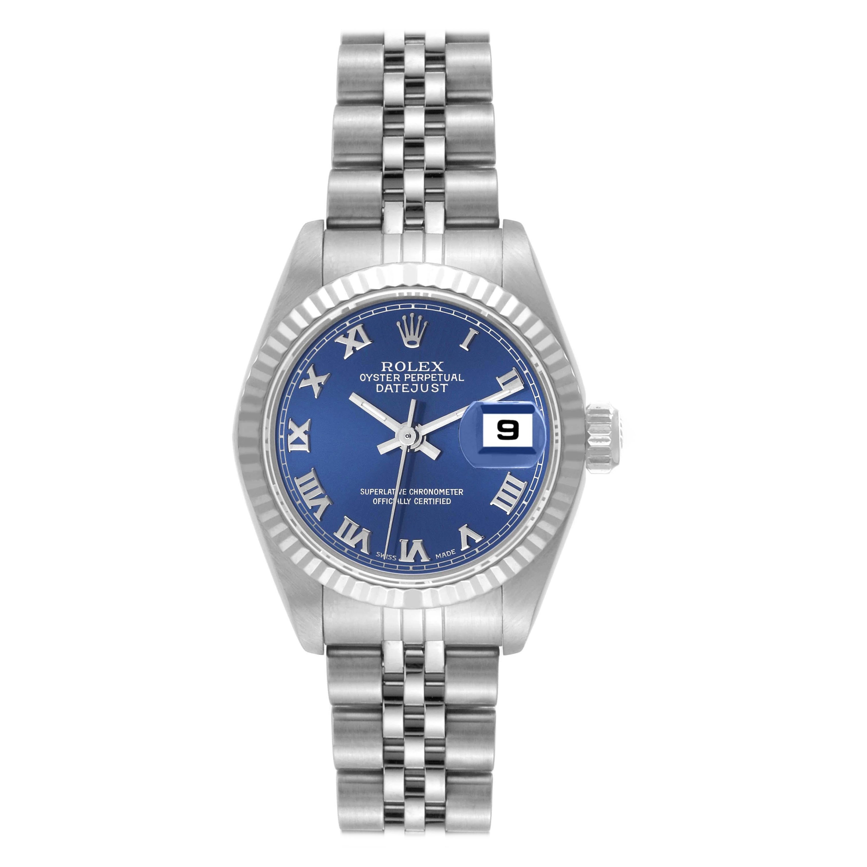 Rolex Datejust Blue Dial White Gold Steel Ladies Watch 79174