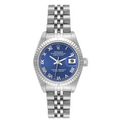Rolex Datejust Blue Dial White Gold Steel Ladies Watch 79174