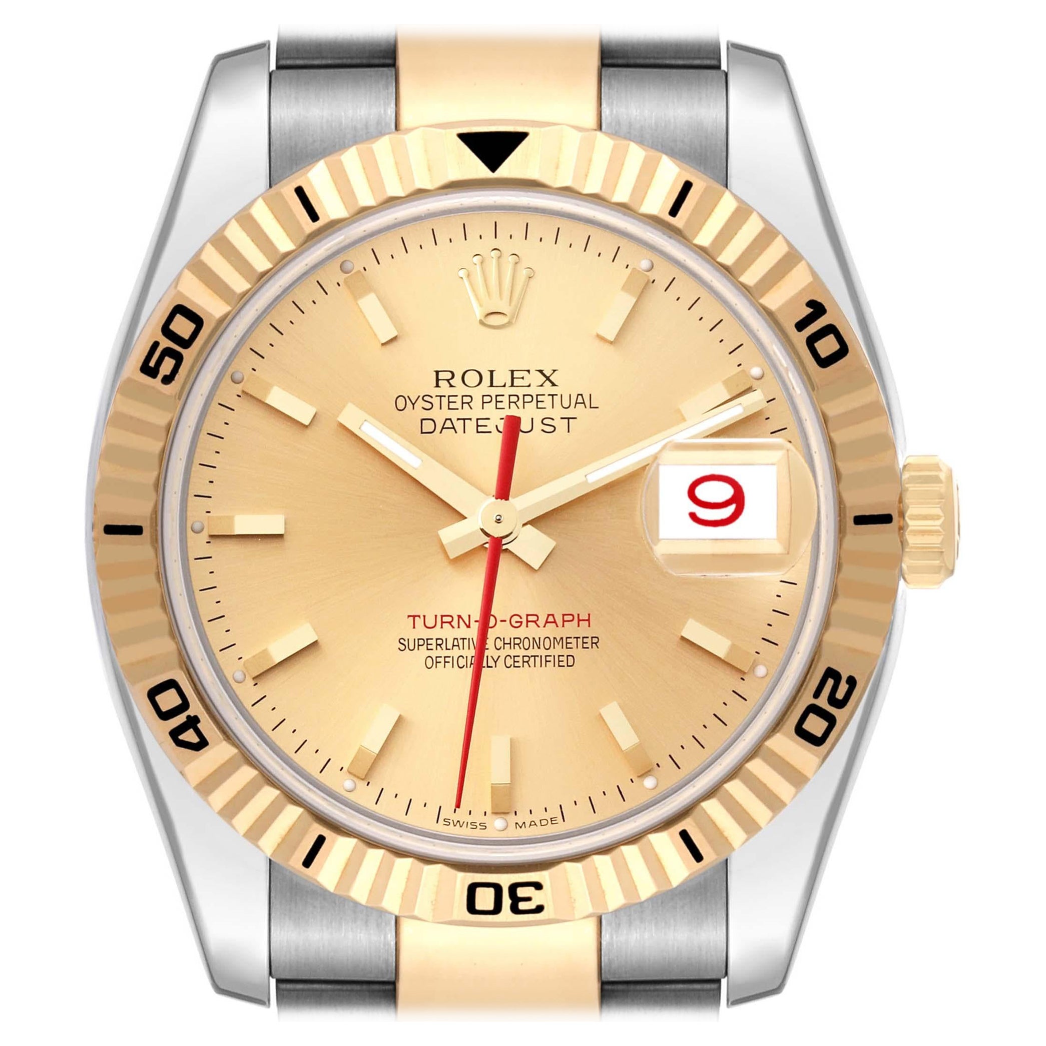 Rolex Datejust Turnograph Steel Yellow Gold Mens Watch 116263 Box Card For Sale