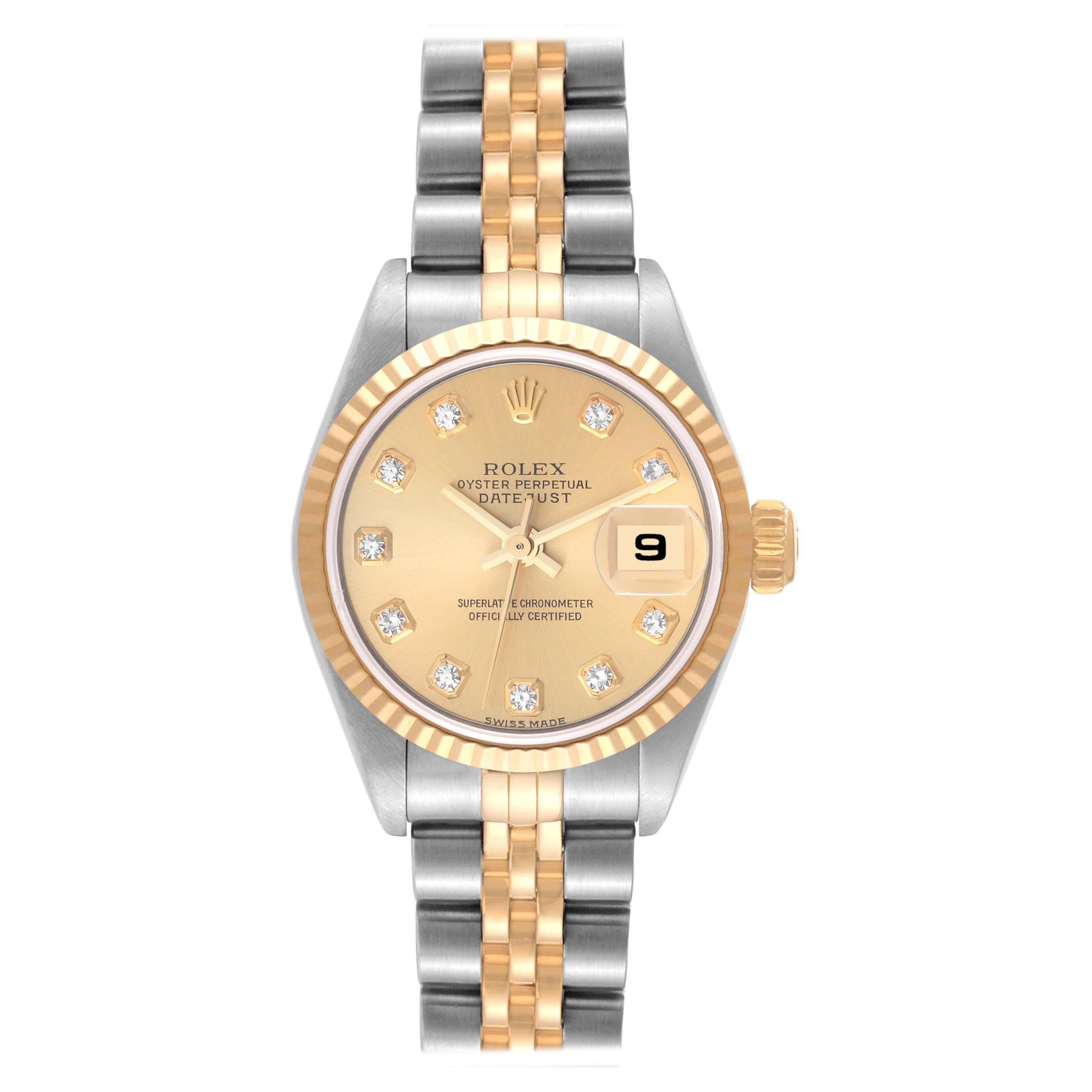 Rolex Datejust Steel Yellow Gold Champagne Diamond Dial Ladies Watch 79173 For Sale