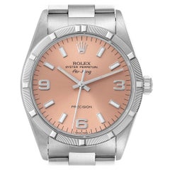 Rolex Air King 34 Salmon Dial Engine Turned Bezel Steel Mens Watch 14010