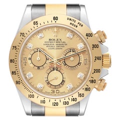 Used Rolex Daytona Yellow Gold Steel Diamond Dial  Mens Watch 116523 Box Papers