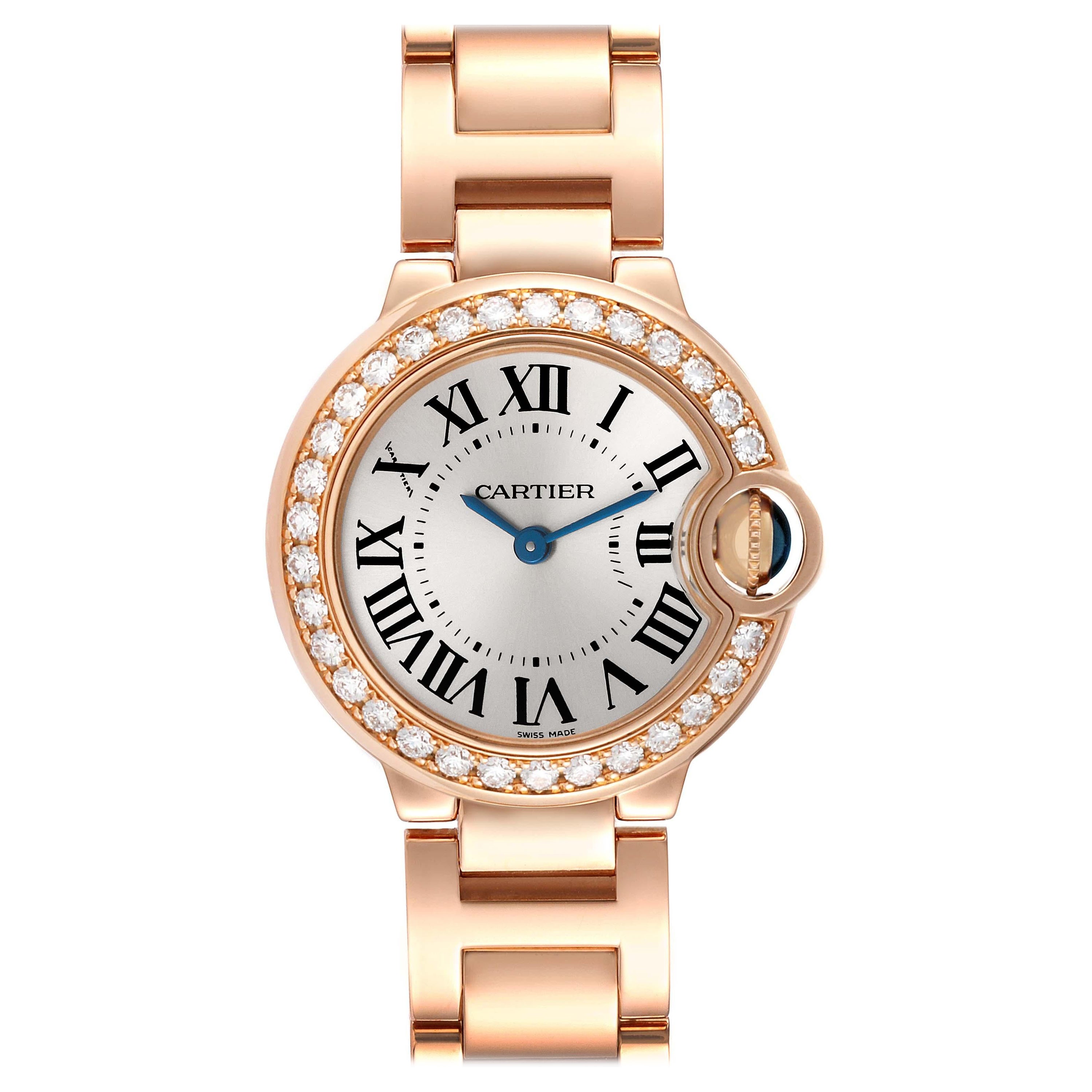 Cartier Ballon Blue Rose Gold Diamond Ladies Watch WJBB0015 For Sale