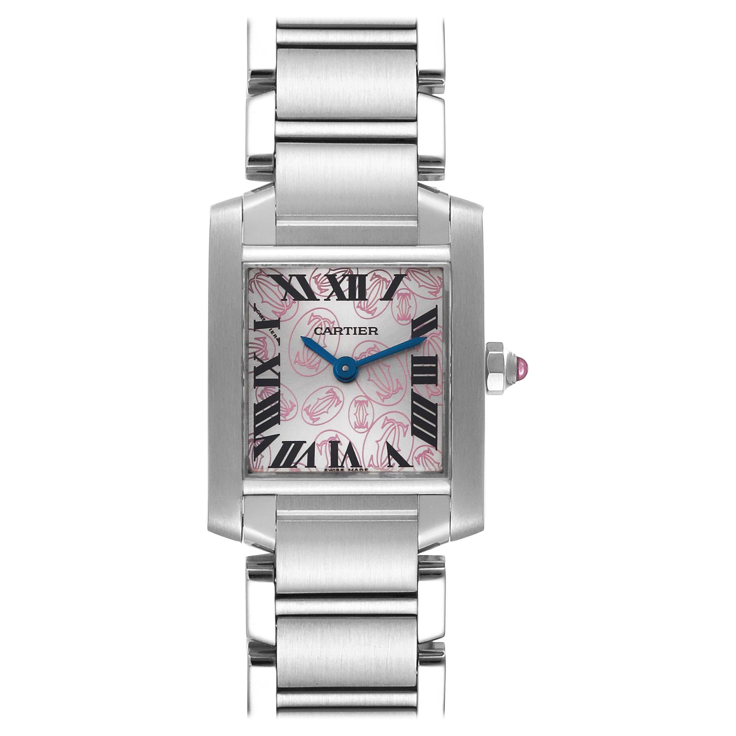 Cartier Tank Francaise Pink Double C Decor Limited Edition Steel Ladies Watch For Sale