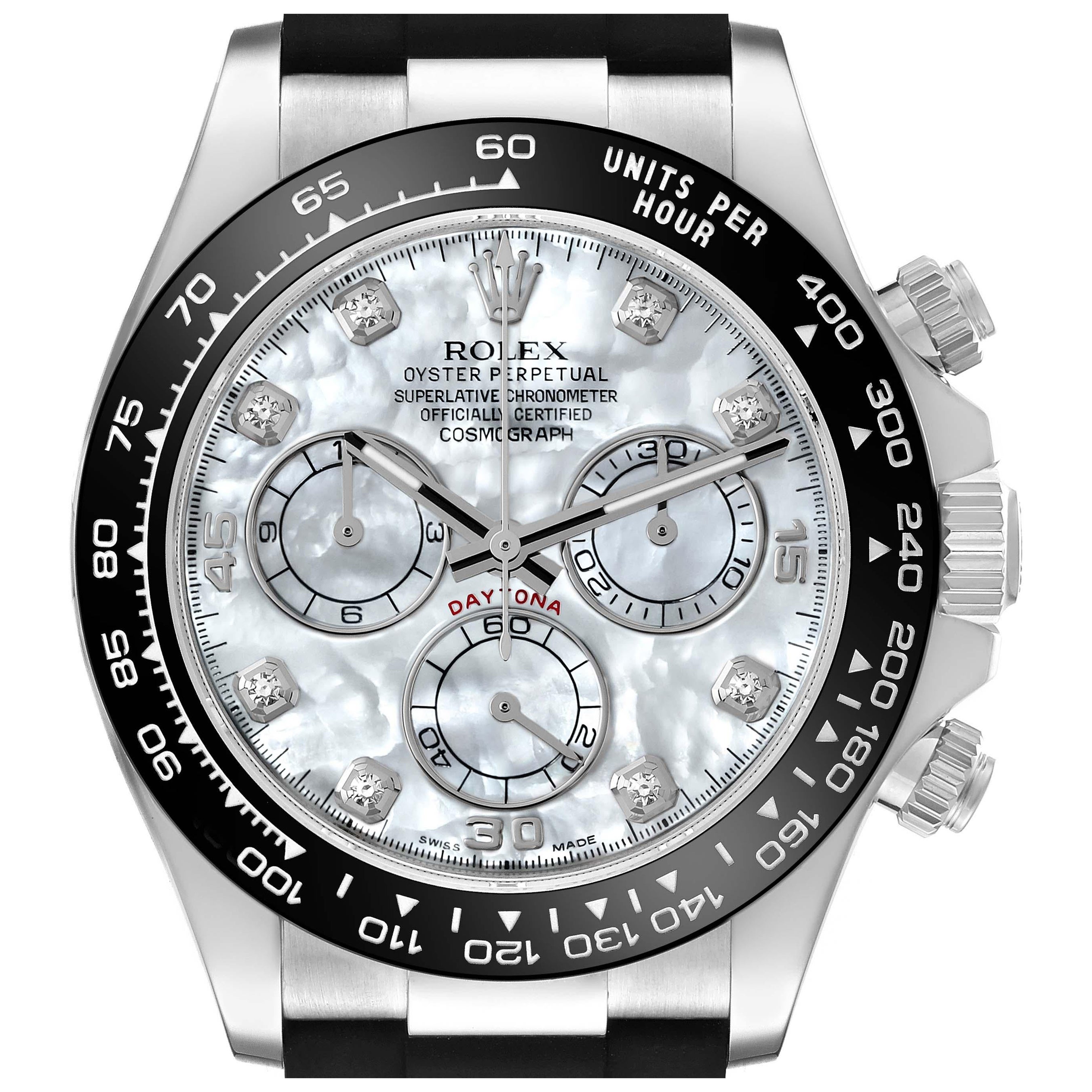 Rolex Cosmograph Daytona White Gold Mother of Pearl Diamond Dial Mens Watch For Sale