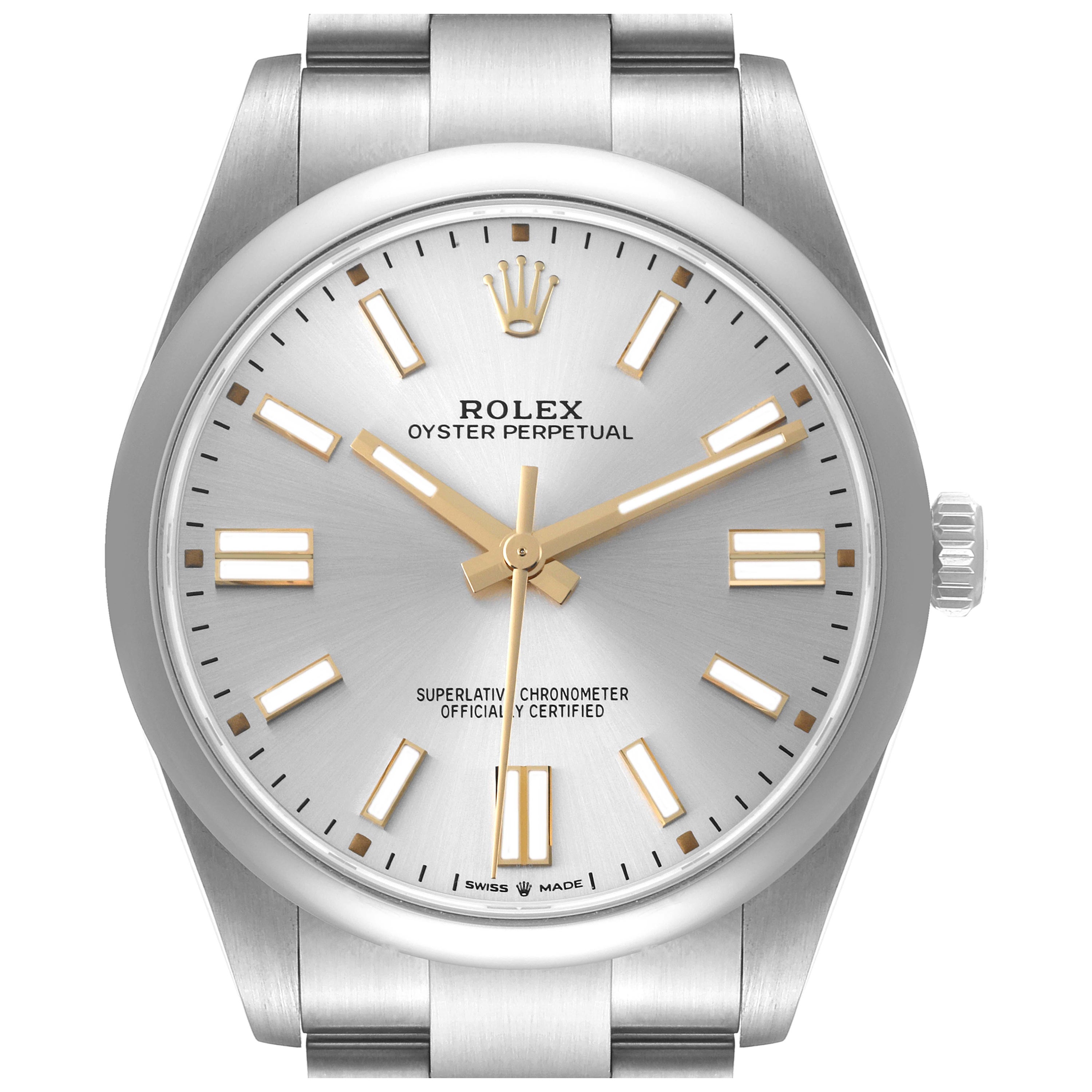Rolex Oyster Perpetual 41 Silver Dial Steel Mens Watch 124300 Box Card