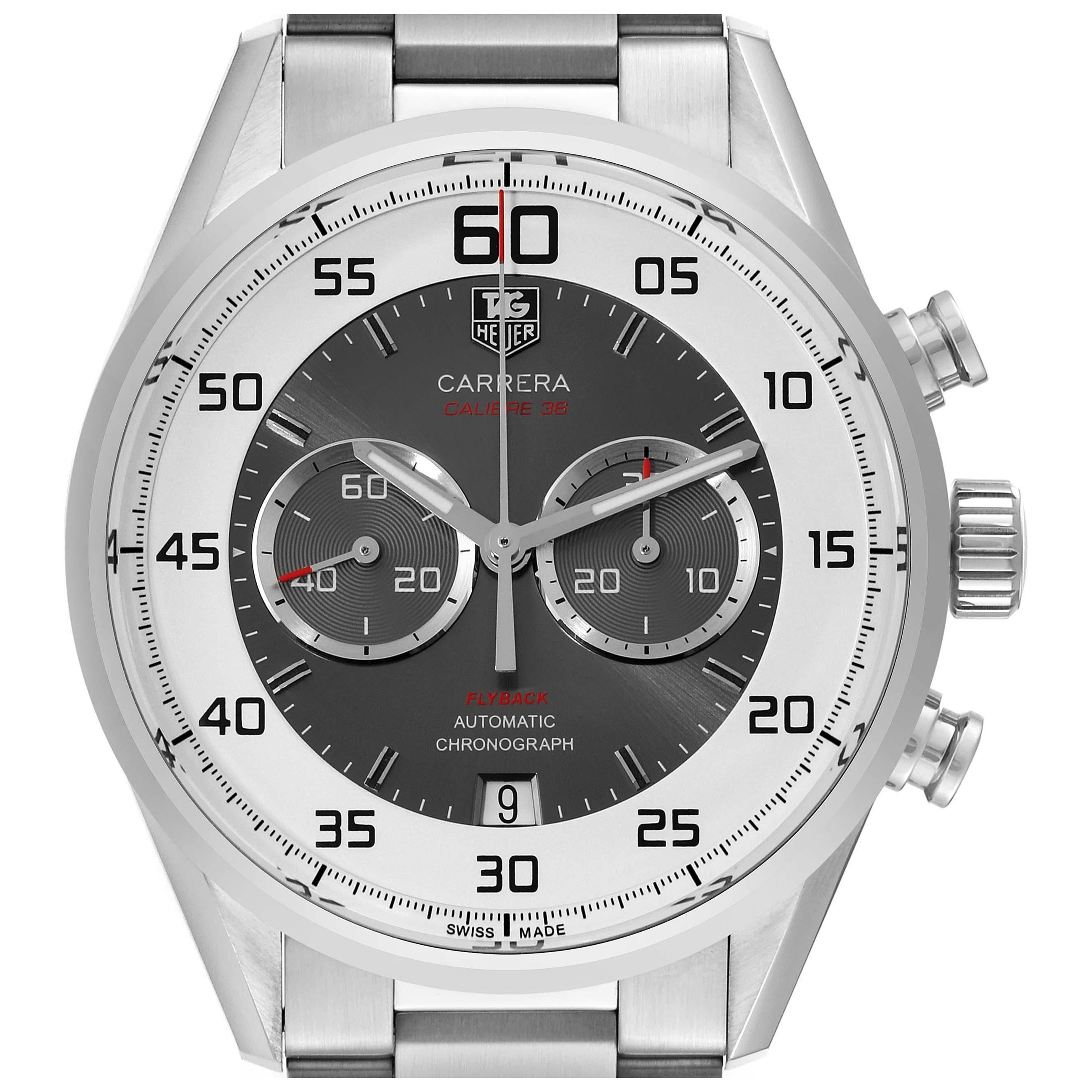 Tag Heuer Carrera Calibre 36 Flyback Steel Mens Watch CAR2B11 Box Card For Sale