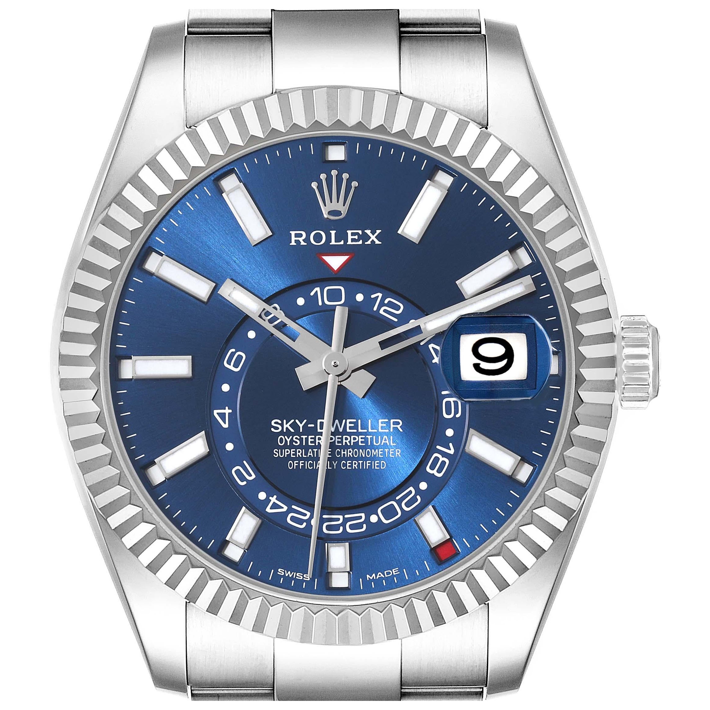 Rolex Montre Sky-Dweller bleue à cadran en acier et or blanc pour hommes 326934, non portée en vente