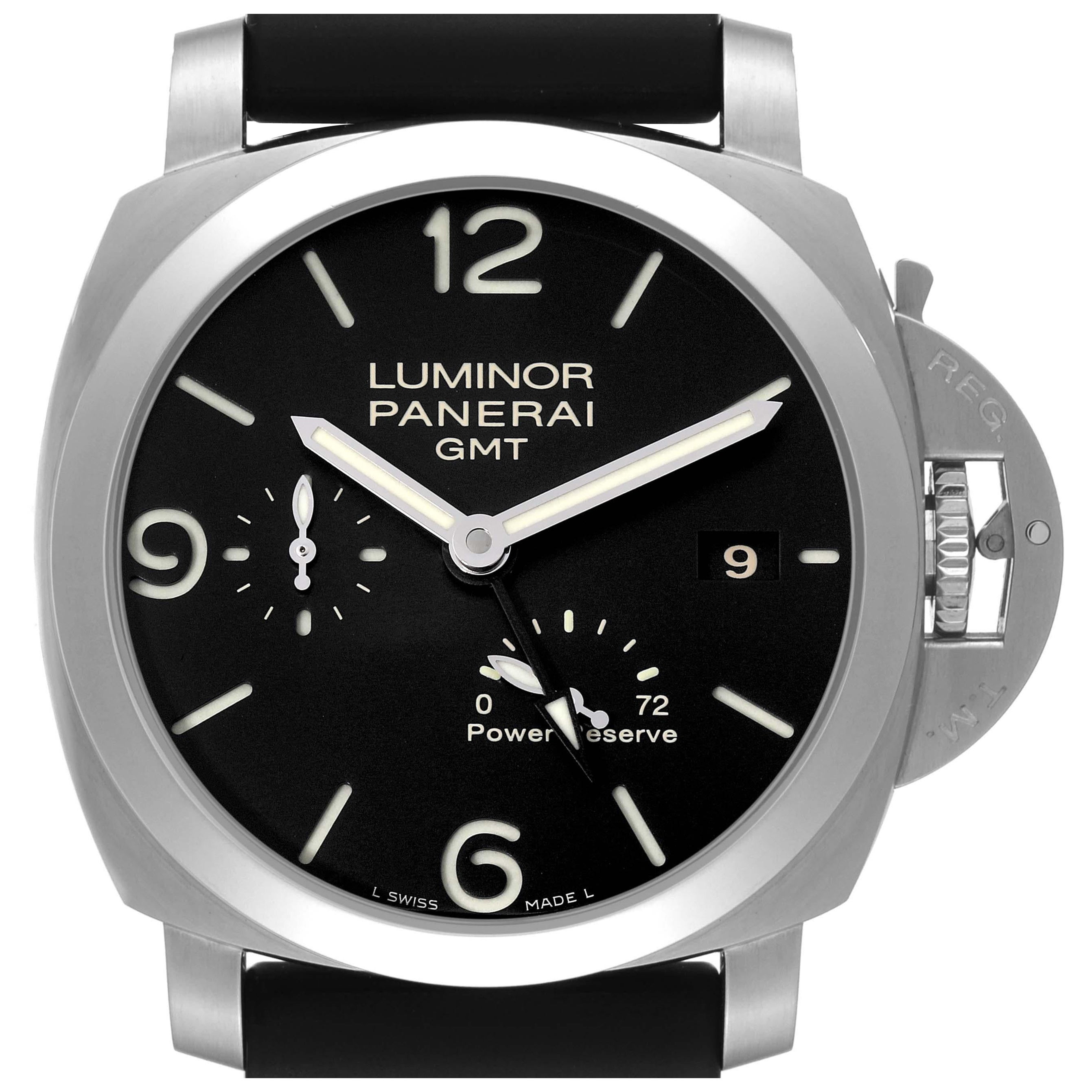 Panerai Luminor GMT 1950 3 Days Power Reserve Steel Watch PAM00321 Box Papers For Sale