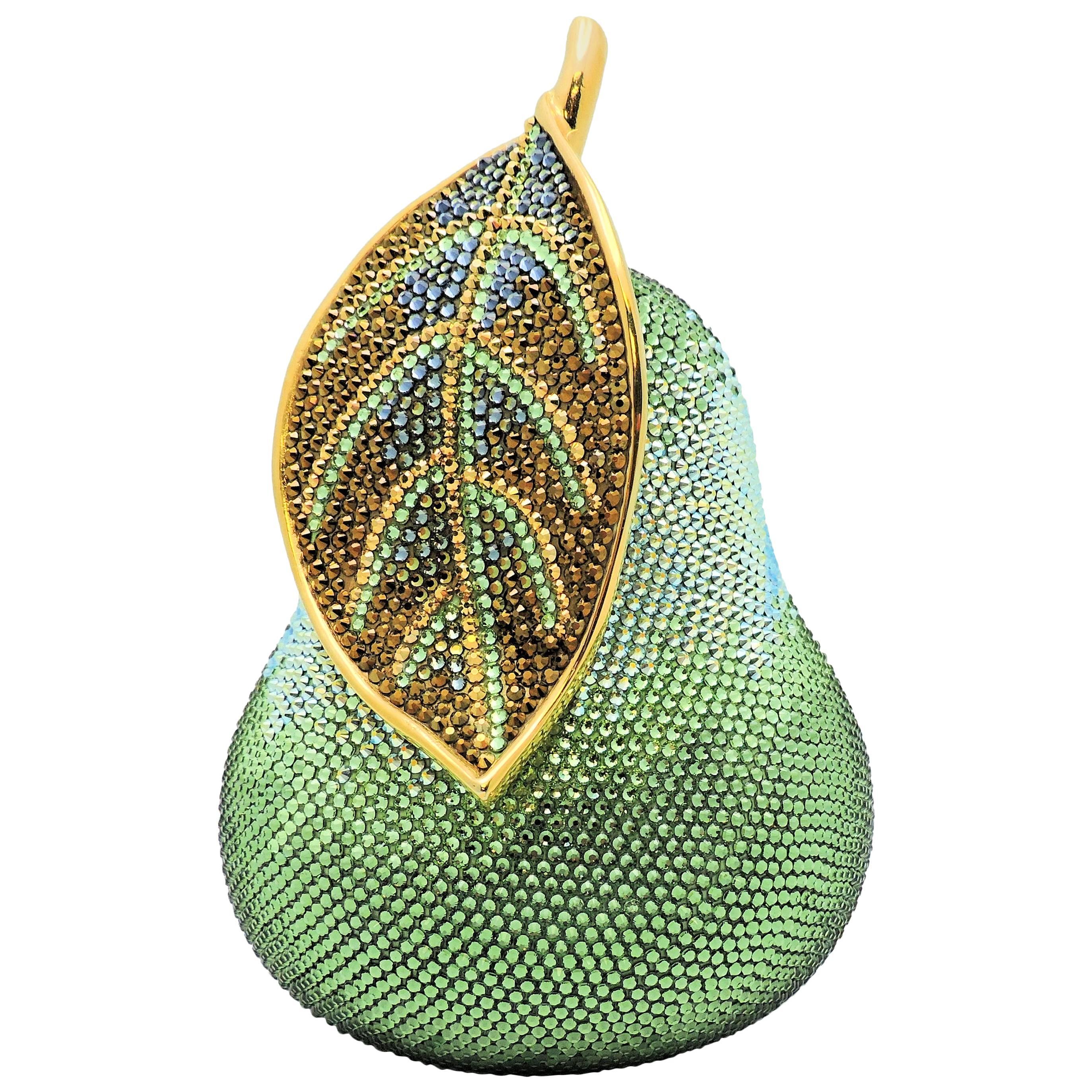 Judith Leiber Forelle Pear Swarovski Crystal Green Jeweled Evening Bag  For Sale