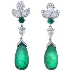 10.52 Carats Emeralds Diamonds Gold Dangle Earrings