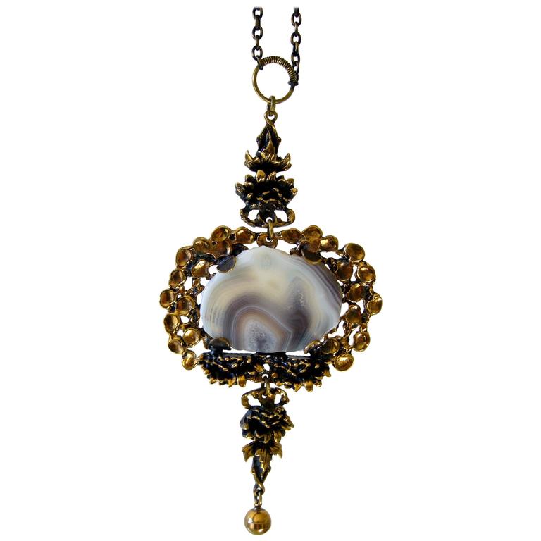 Pentti Sarpaneva Finland Modernist Bronze Agate Necklace For Sale at ...