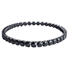 HRD Certified Exquisite Unisex 14 Carat Black Diamond Tennis Bracelet 18k Gold