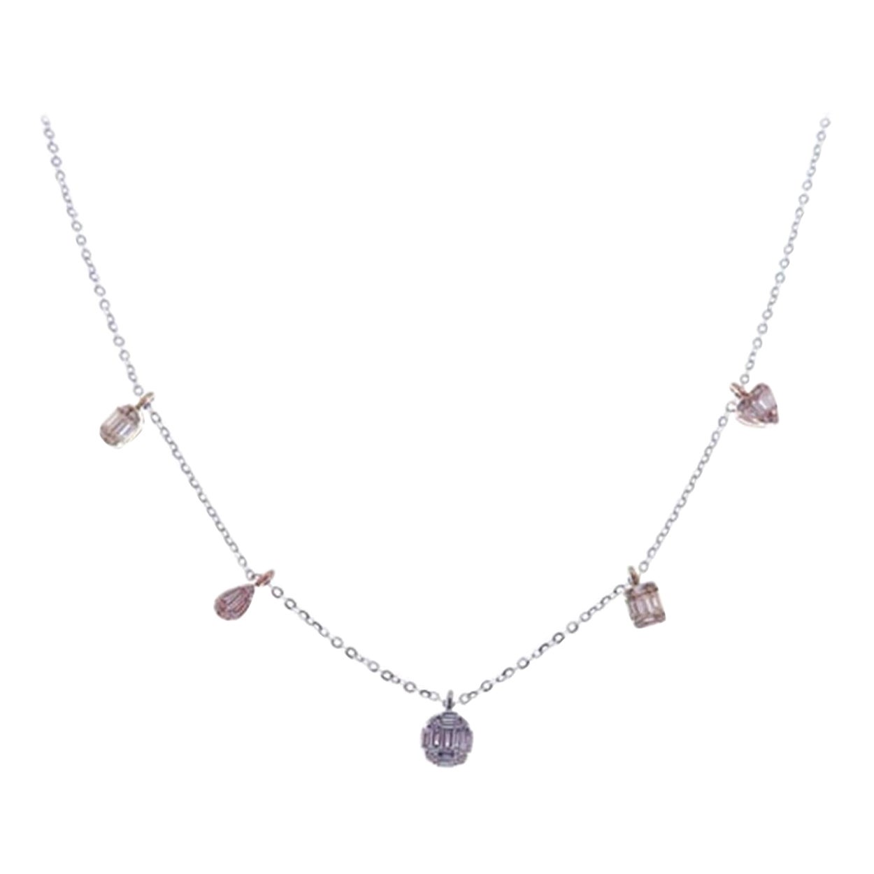 Mixed Shapes Baguette Line Diamond Necklace Pendant For Sale