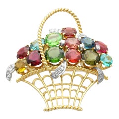 Broche Vintage 13.65Ct Zircon and 0.15Ct Diamond 18k Yellow Gold Brooch 1989