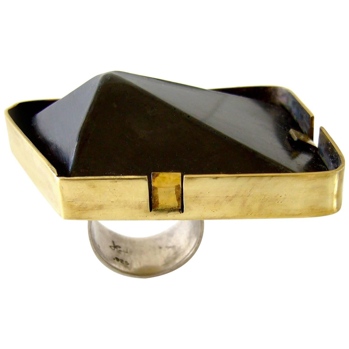 Heidi Abrahamson Sterling Silver Brass Post Modernist Pyramid Ring