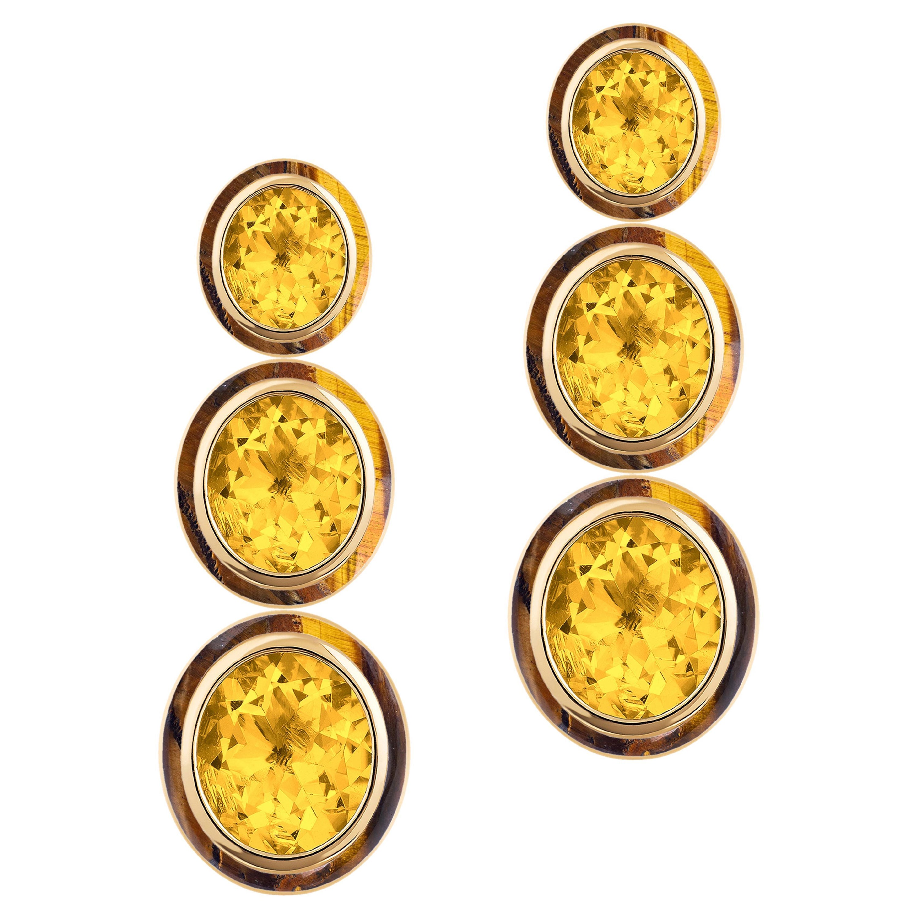 Goshwara Citrin & Tigerauge 3-stufige ovale Ohrringe im Angebot