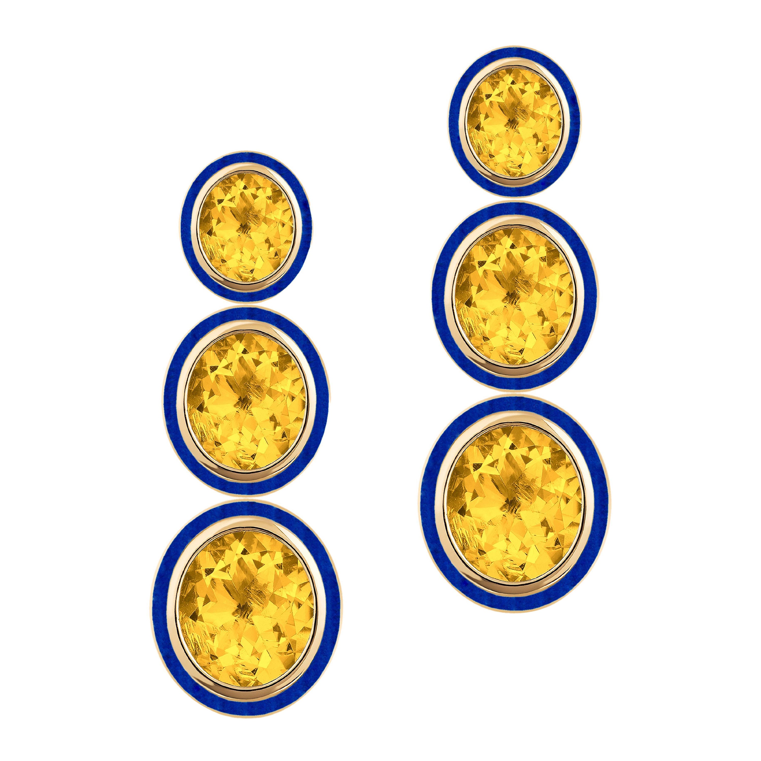 Goshwara 3 Tier Oval Shape Citrine with Lapis Earrings