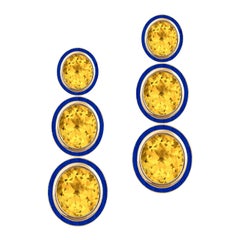 Boucles d'oreilles Goshwara à 3 niveaux en citrine de forme ovale et lapis