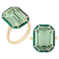 Anello da cocktail in Prasiolite e Malachite di Goshwara