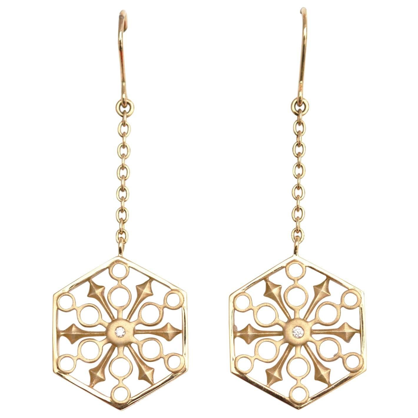 Snowflakes Power Gold Earrings For Sale