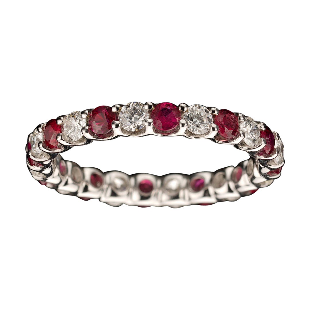 Alternating Rubies and Diamonds Eternity Band For Sale