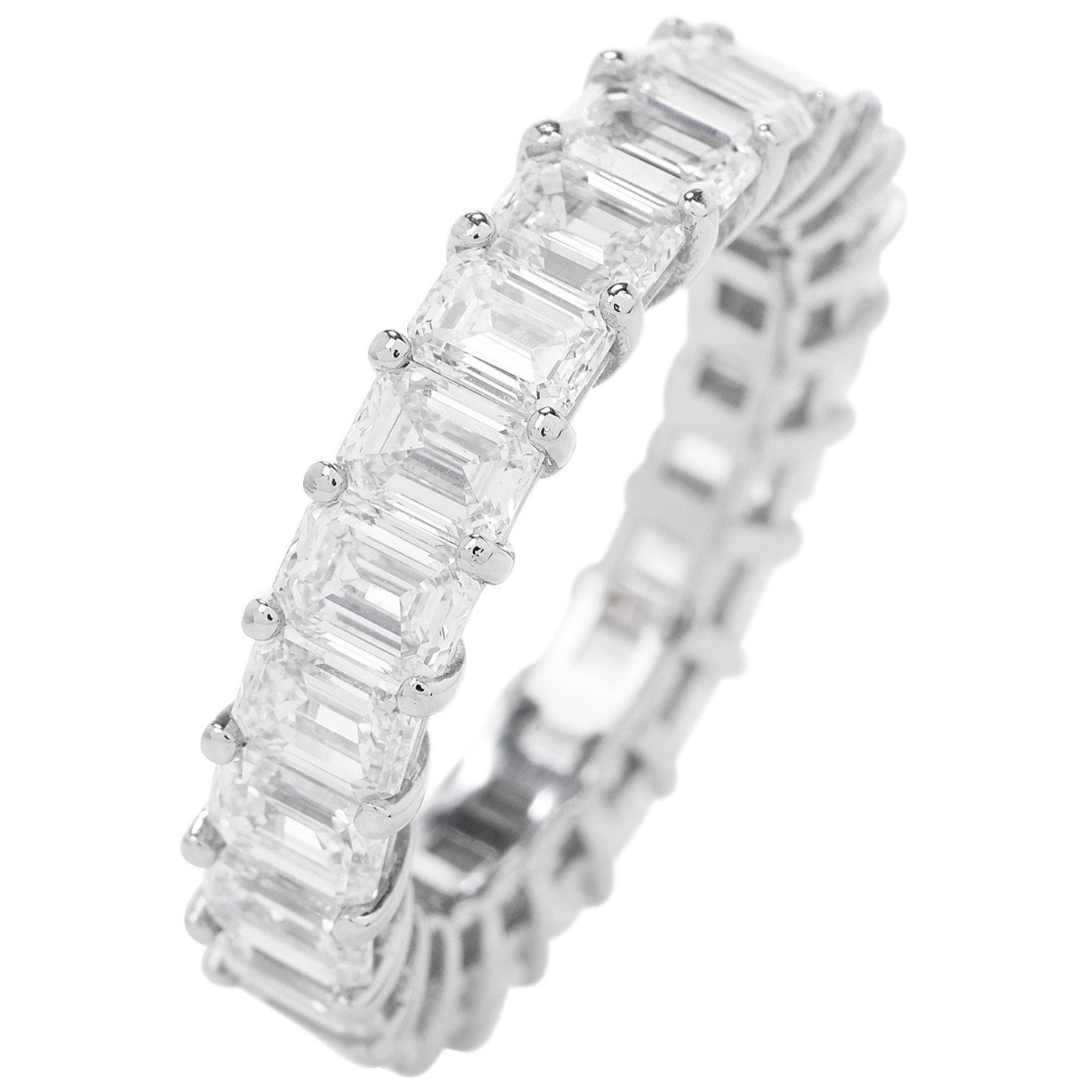 5.51 carats Emerald Cut Diamond Platinum Eternity Band Ring For Sale