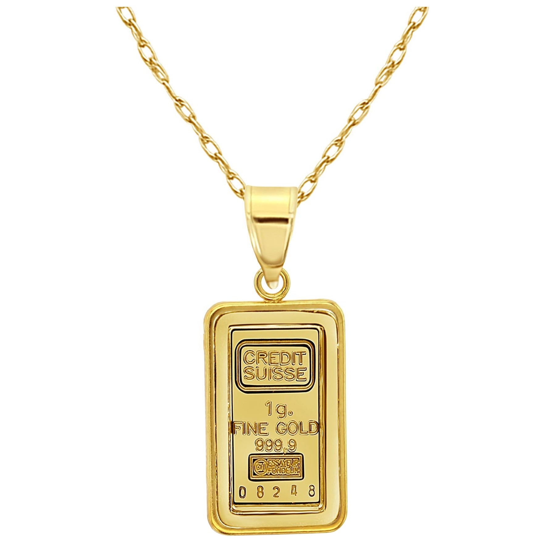 1 Gram Credit Suisse Gold Bar with Polished Bezel 14k Yellow Gold For Sale