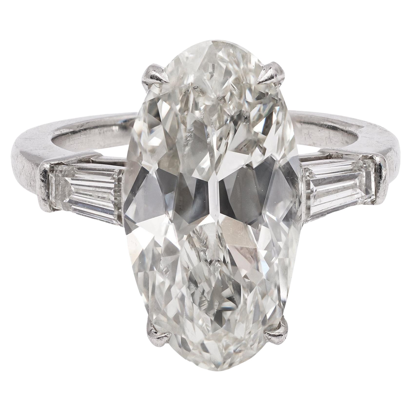 GIA 5.06 Carat Moval Cut Diamond Platinum Ring For Sale