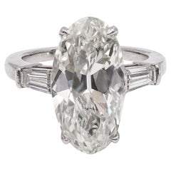 GIA 5.06 Carat Moval Cut Diamond Platinum Ring