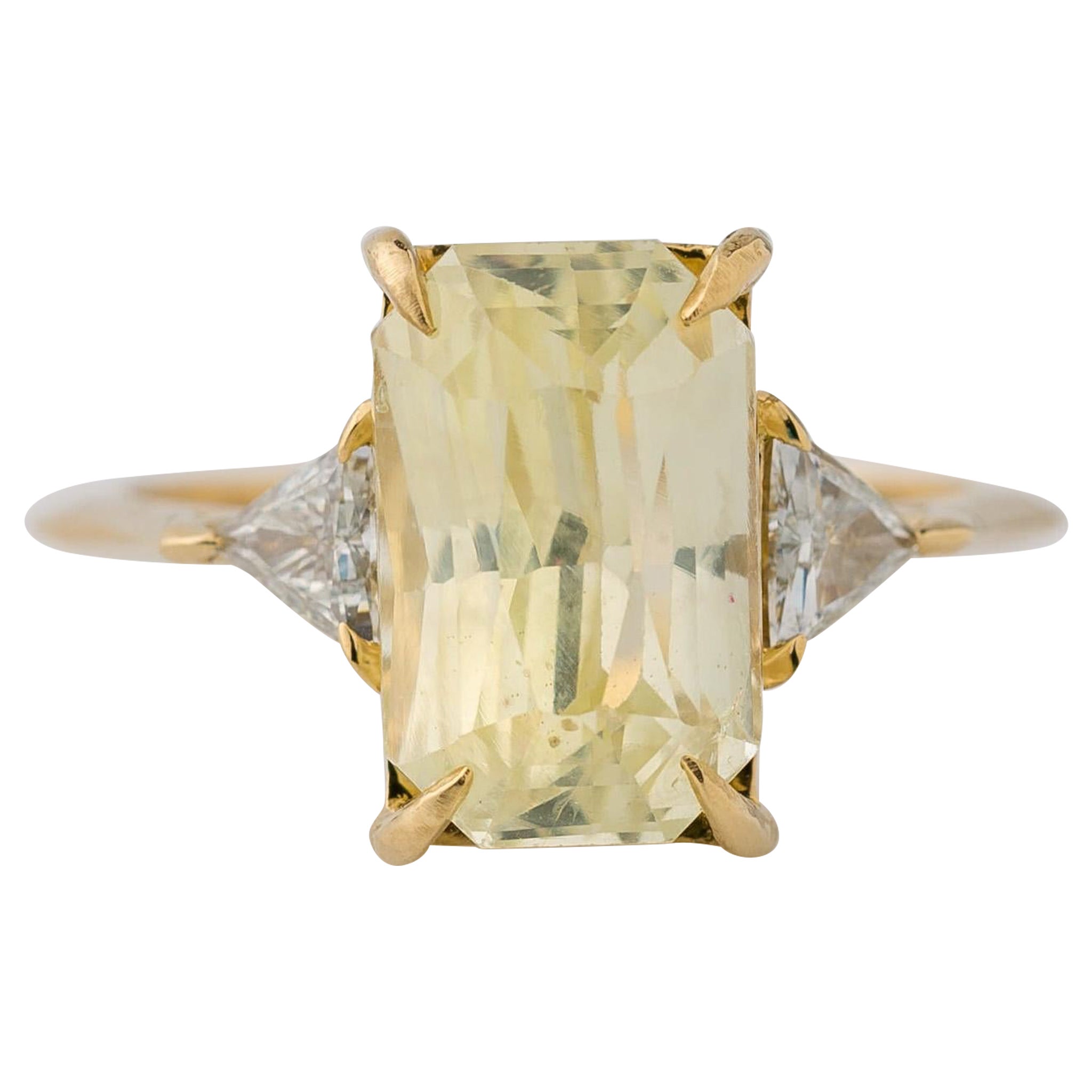 GIA Certified 4.73 Ct. Radiant Natural Yellow Sapphire 3-Stone Diamond Ring For Sale