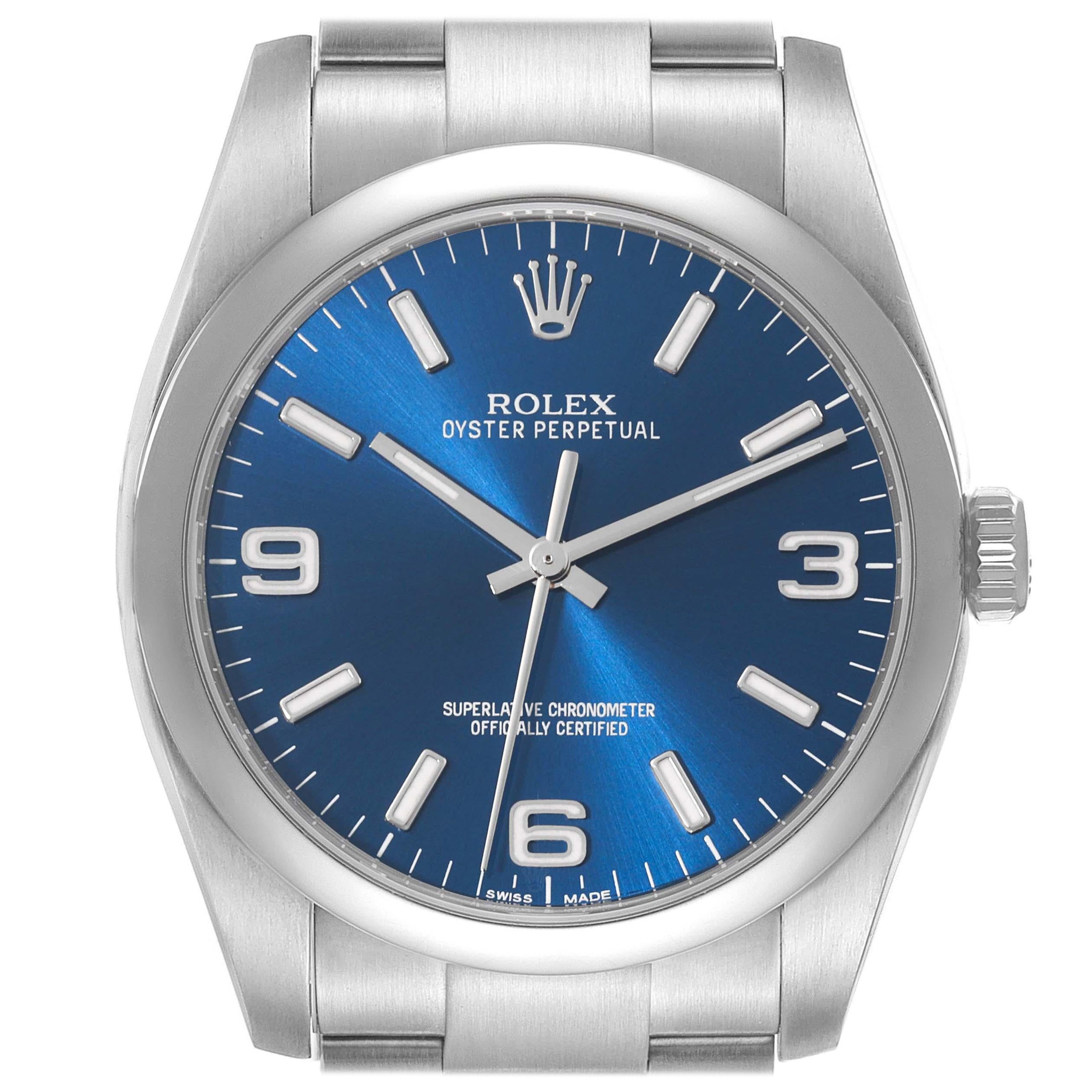 Rolex Oyster Perpetual 36mm Blue Dial Steel Mens Watch 116000 For Sale