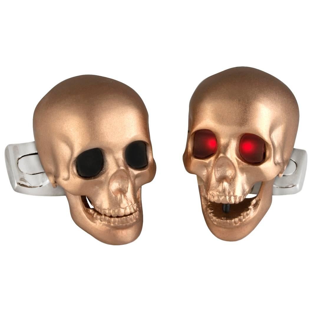 Deakin & Francis Gold Satin Finish Skull Cufflinks with LED Eyes