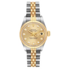 Rolex Montre Datejust en acier et or jaune avec cadran en diamants, pour femmes 69173