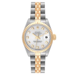 Rolex Datejust Silver Diamond Dial Steel Yellow Gold Ladies Watch 69173