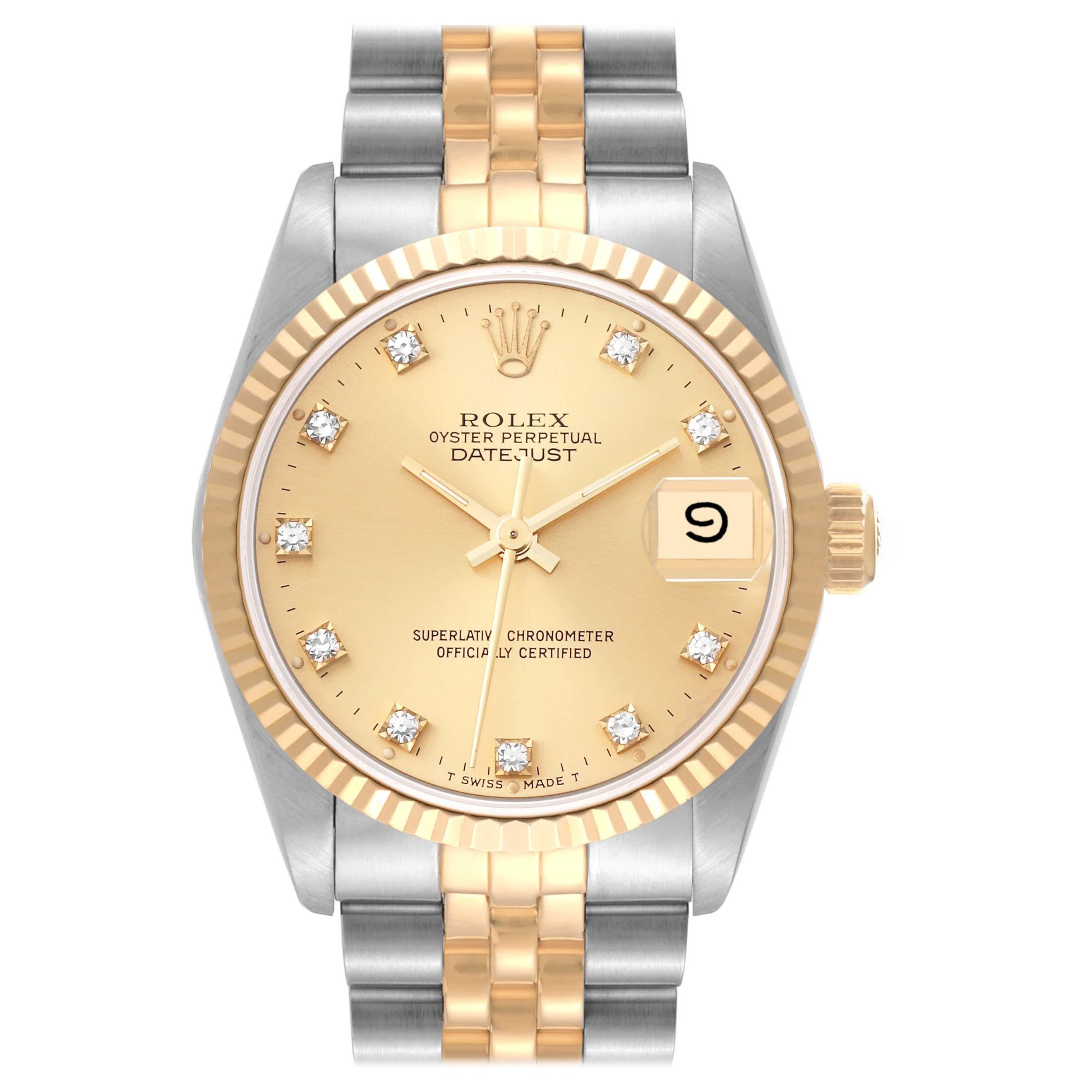 Rolex Datejust Midsize Diamond Dial Steel Yellow Gold Ladies Watch 68273